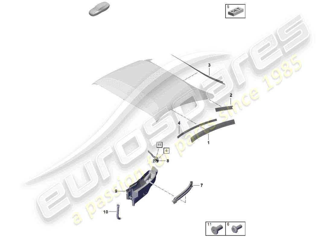 porsche 2023 (718 boxster spyder) cabrioverdeck dichtung wasserauffangwanne teileübersicht