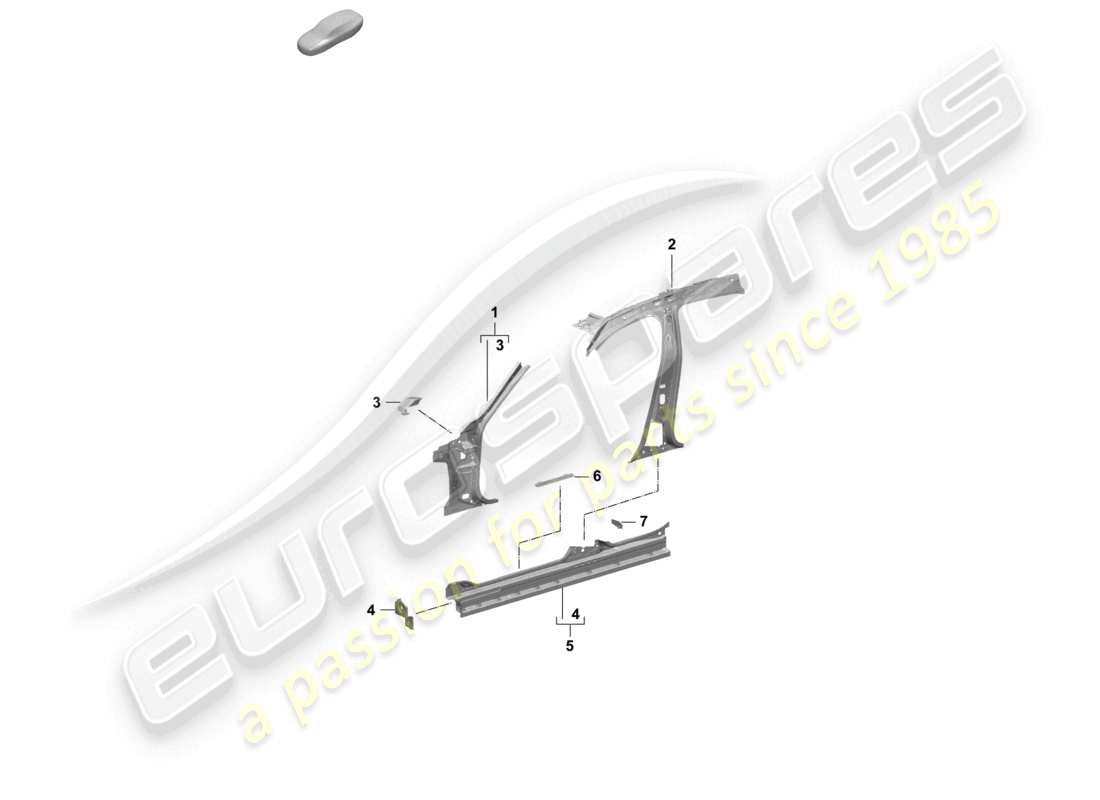 porsche 2025 (taycan 9j1-2) seitenwand, innenfront, innenteildiagramm