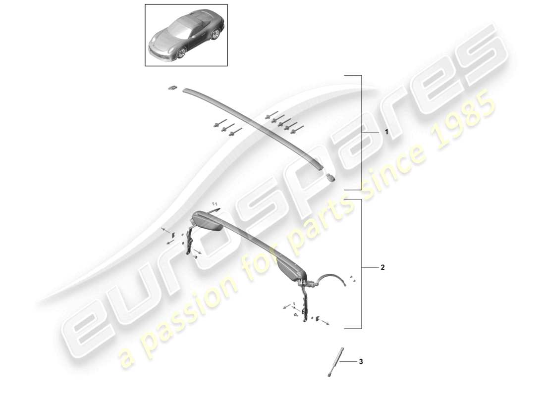 porsche 2021 (991-2 r/gt3/rs) dachrahmen dachbogen gasdruckfeder teilediagramm