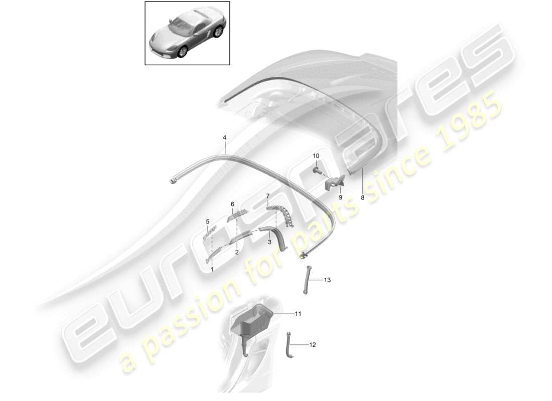 porsche 2024 (718 boxster) cabrioverdeck dichtung wasserauffangwanne teileübersicht