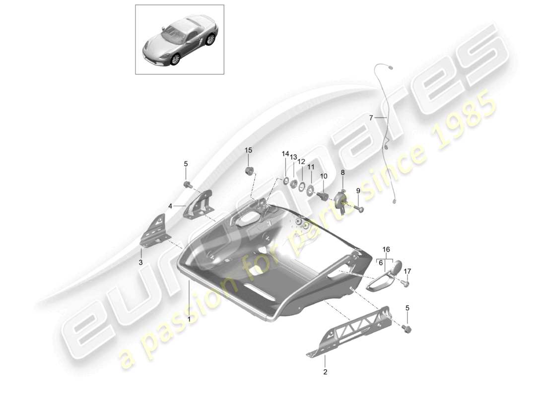porsche 2022 (718 boxster) schalensitz klappbarer sitzrahmen zubehör teilediagramm