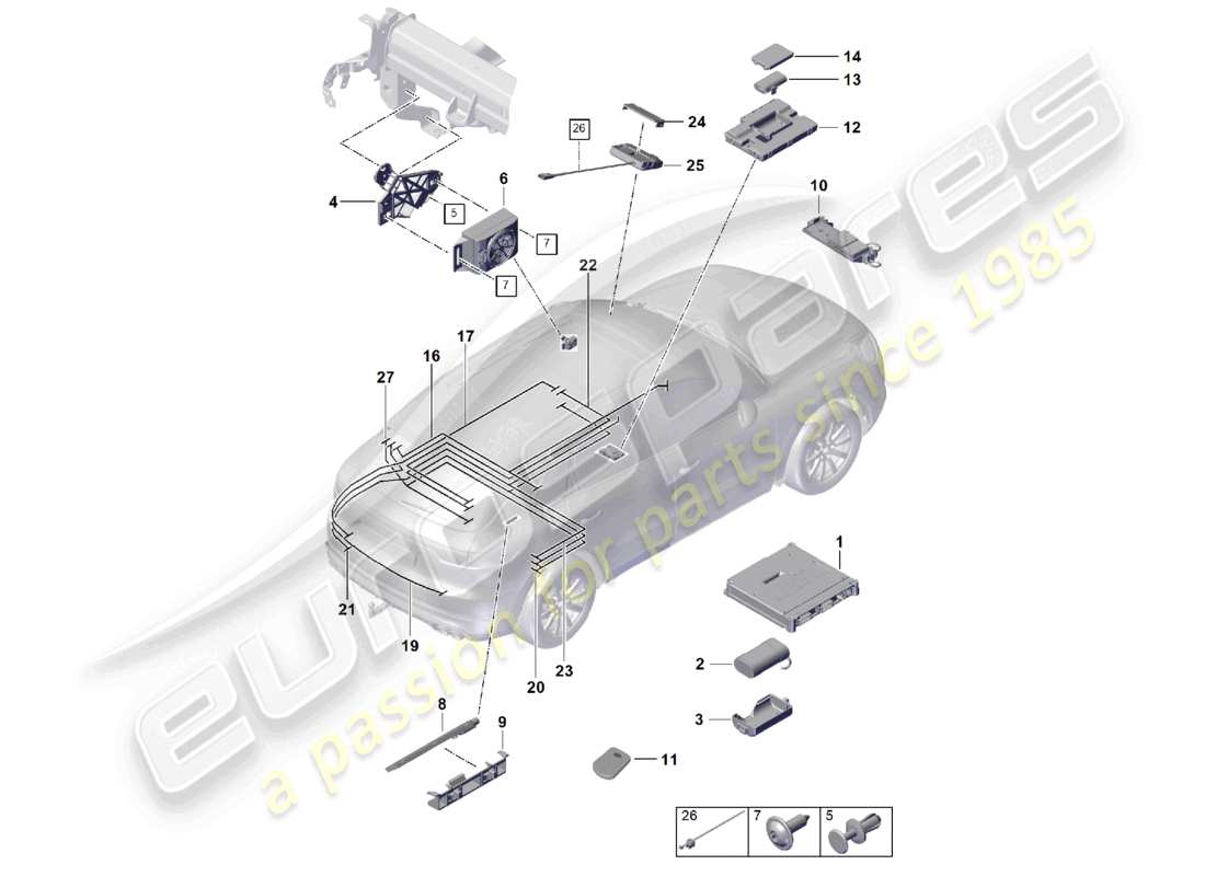 porsche 2021 (cayenne e3 9ya/9yb) für modelle mit telefon und notruf ersatzteilzeichnung