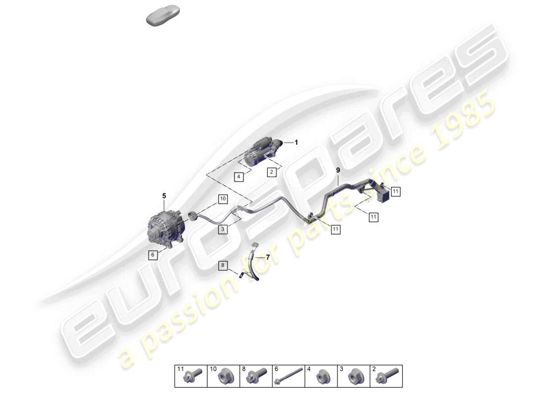 porsche 2025 (992-2 gt3) teilediagramm für anlasser-lichtmaschine