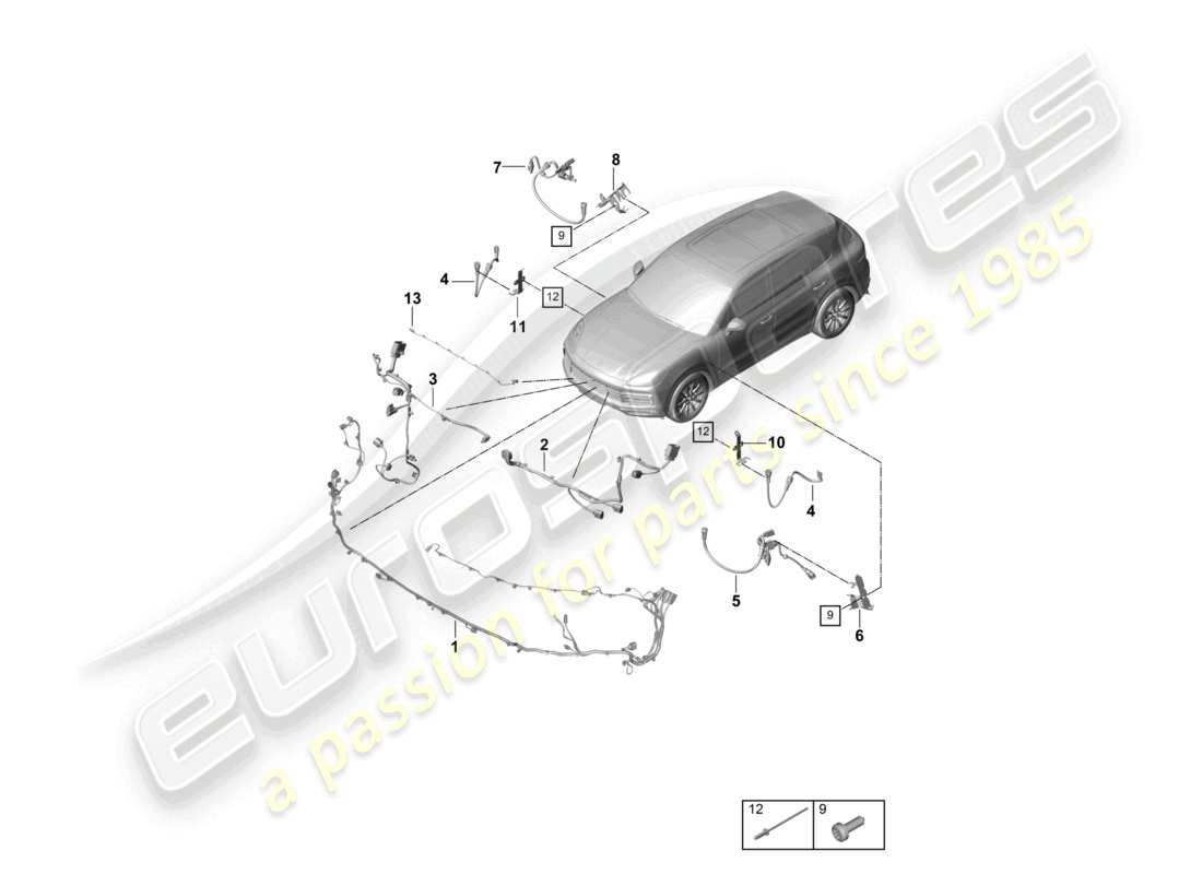 porsche 2022 (cayenne e3 9ya/9yb) kabelbäume stoßfänger ersatzteildiagramm