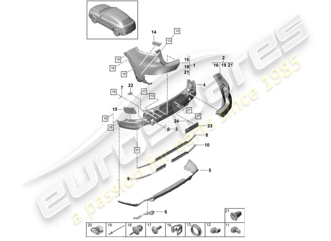 porsche 2024 (cayenne e3 9ya/9yb) stoßstange hinten coupé ersatzteildiagramm
