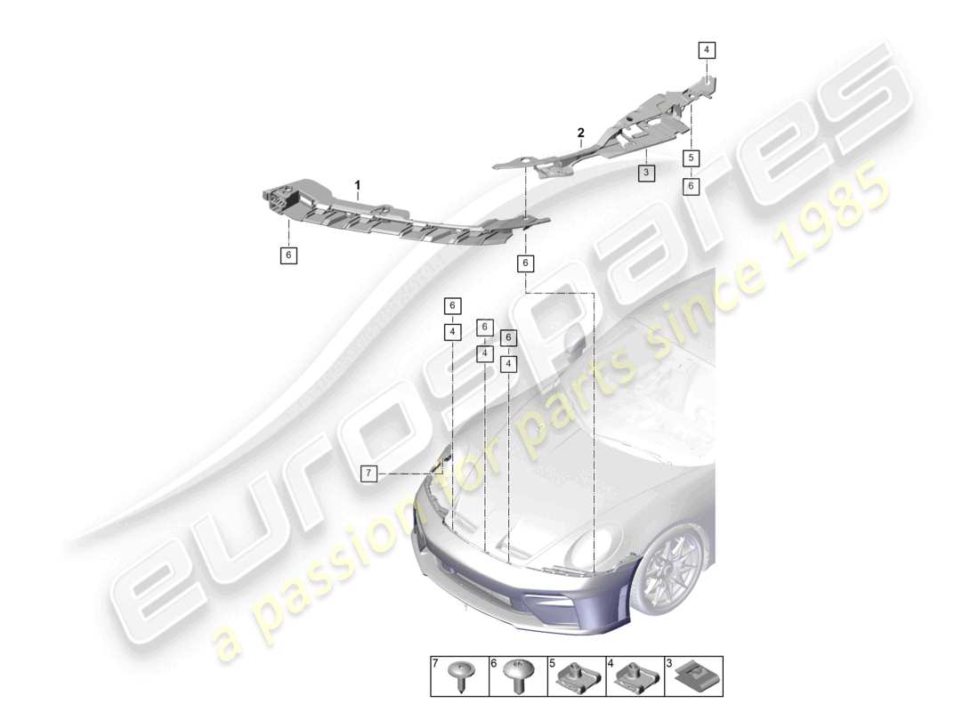 porsche 2025 (992-2 gt3) stoßfängerbefestigungen teilediagramm