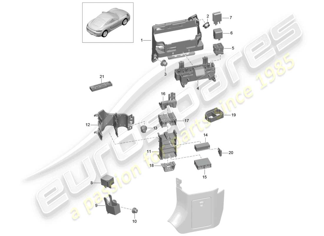 porsche 2021 (718 cayman) zentralelektrik armaturenbrett teilediagramm