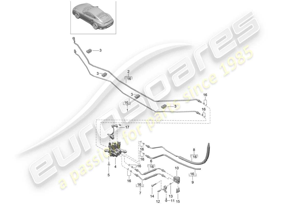 porsche 2018 (991-2 turbo) hydraulikleitung ersatzteildiagramm