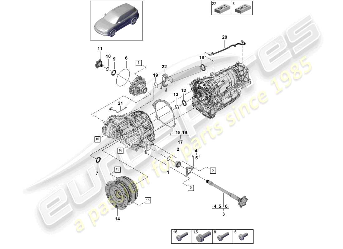 porsche 2024 (cayenne e3 9ya/9yb) 8-speed automatikgetriebe für allradantrieb flanschwelle wandler teilediagramm