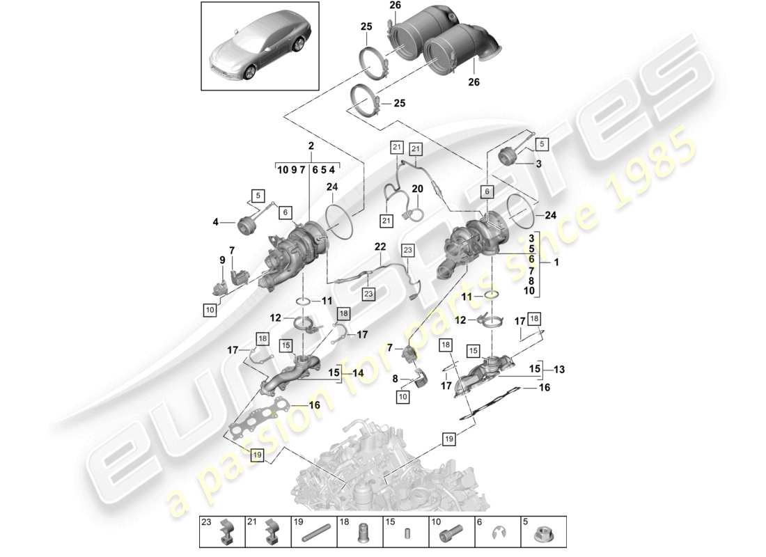 porsche 2021 (panamera 971-1) abgasturbolader abgaskrümmer lambdasonde teilediagramm