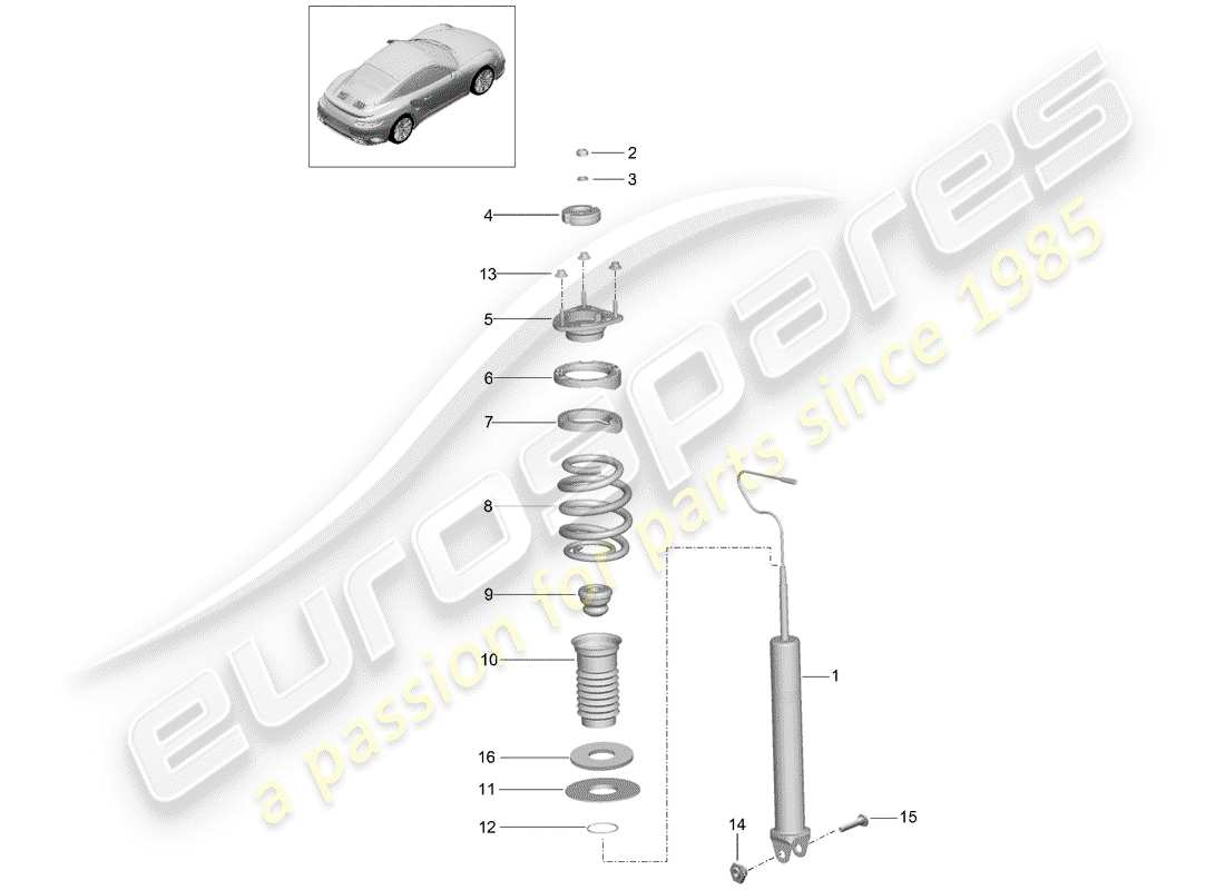 porsche 991 turbo (2018) stoßdämpfer-ersatzteildiagramm