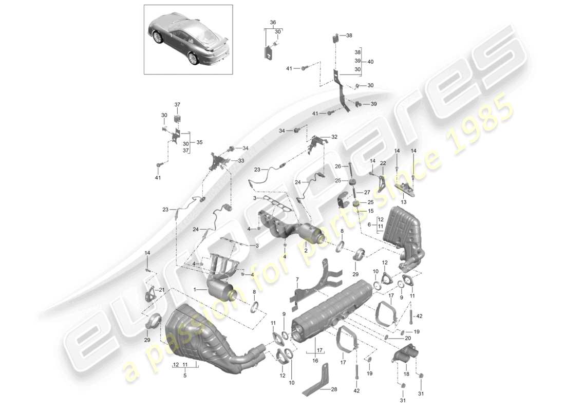 porsche 2021 (991-2 r/gt3/rs) abgassystem gt3 teilediagramm