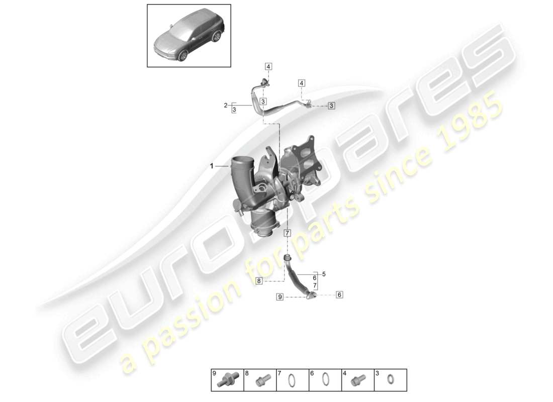 porsche 2022 (cayenne e3 9ya/9yb) öldruckleitung für motorölkühlung abgasturbolader teilediagramm