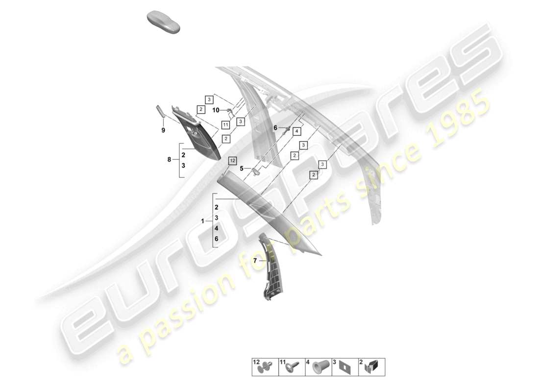 porsche 2021 (panamera 971-2) verkleidung obere a-säule b-säule teilediagramm