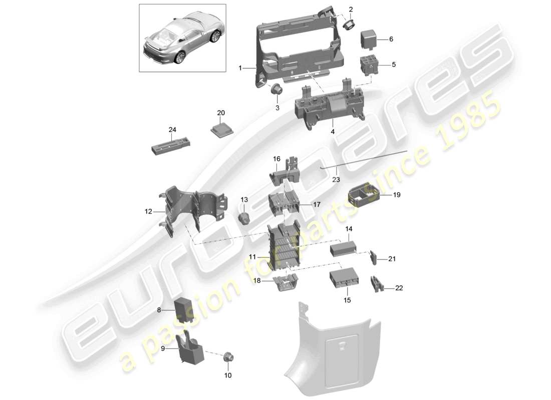 porsche 2021 (991-2 r/gt3/rs) zentralelektrik armaturenbrett teilediagramm