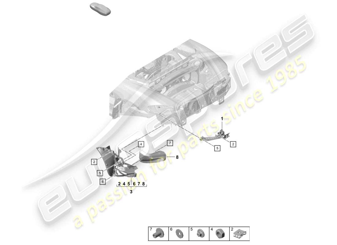 porsche 2024 (718 boxster spyder) befestigungsteile heckstoßstange ersatzteildiagramm