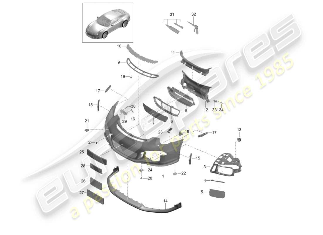 porsche 2021 (991-2 r/gt3/rs) stoßstange vorne spoiler teilediagramm