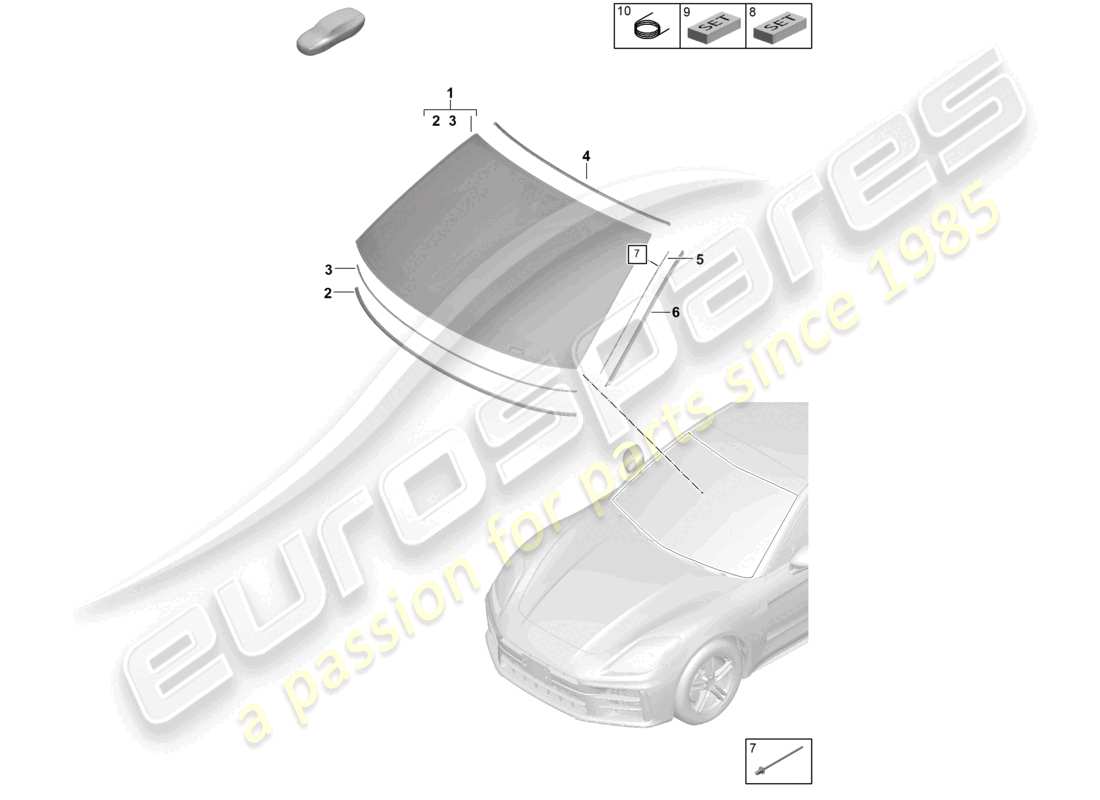 porsche 2024 (panamera 976) windschutzscheibe vorne head-up-display teilediagramm
