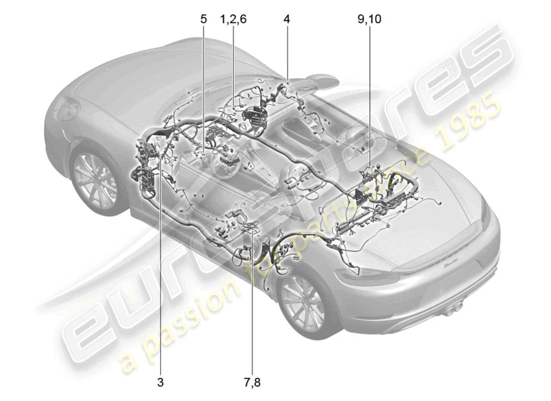 porsche 2022 (718 boxster) kabelbäume airbag für fahrzeuge mit sicherheitsgurten teilediagramm