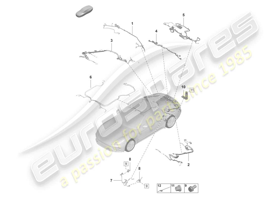 porsche 2023 (panamera 971-2) kabelbäume stoßfänger heckverkleidung dach heckklappe abs bremsbelagverschleißanzeige hinterachse trittbrett teilediagramm