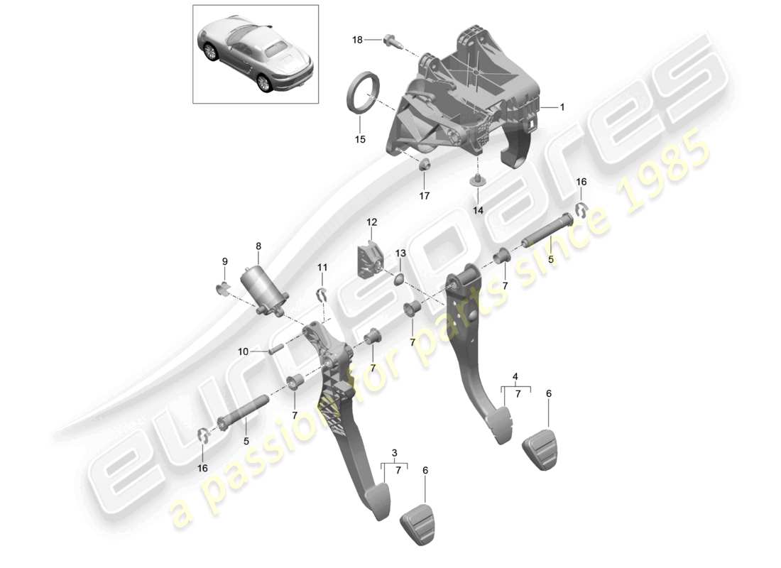 porsche 2024 (718 boxster) brems- und kupplungspedalgruppe teilediagramm