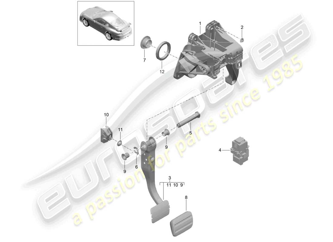porsche 2021 (991-2 r/gt3/rs) brems- und gashebelmechanik d >>- mj 2017 ersatzteildiagramm