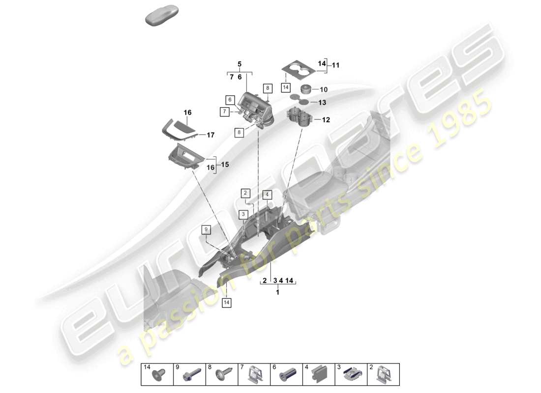 porsche 2026 (panamera 976) mittelkonsole hinten business part diagram
