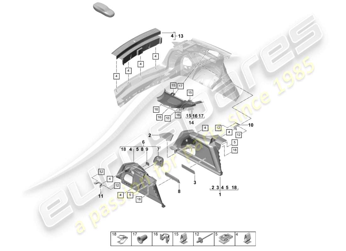 porsche 2024 (cayenne e3 pa) kofferraumverkleidung seitliche d-säulenverkleidung teilediagramm
