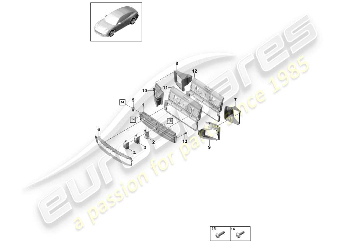 porsche 2021 (panamera 971-1) teilediagramm für luftführung und scheibenpaket