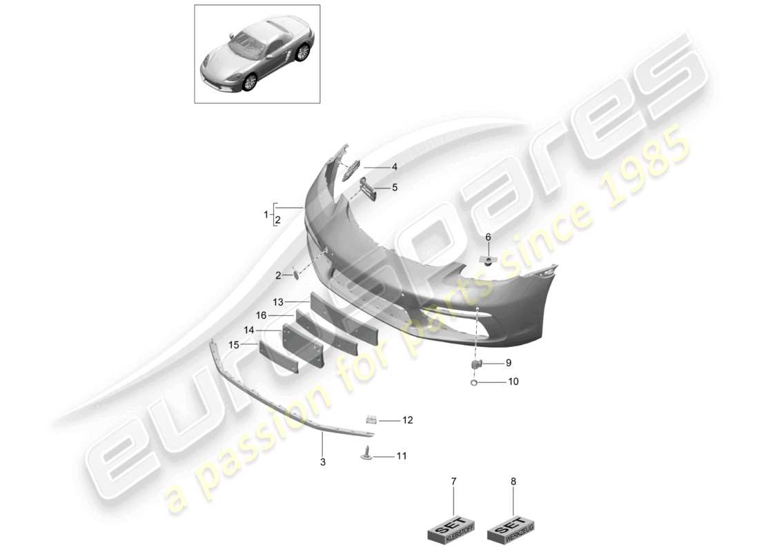 porsche 2021 (718 boxster) stoßstange vorne, ersatzteildiagramm
