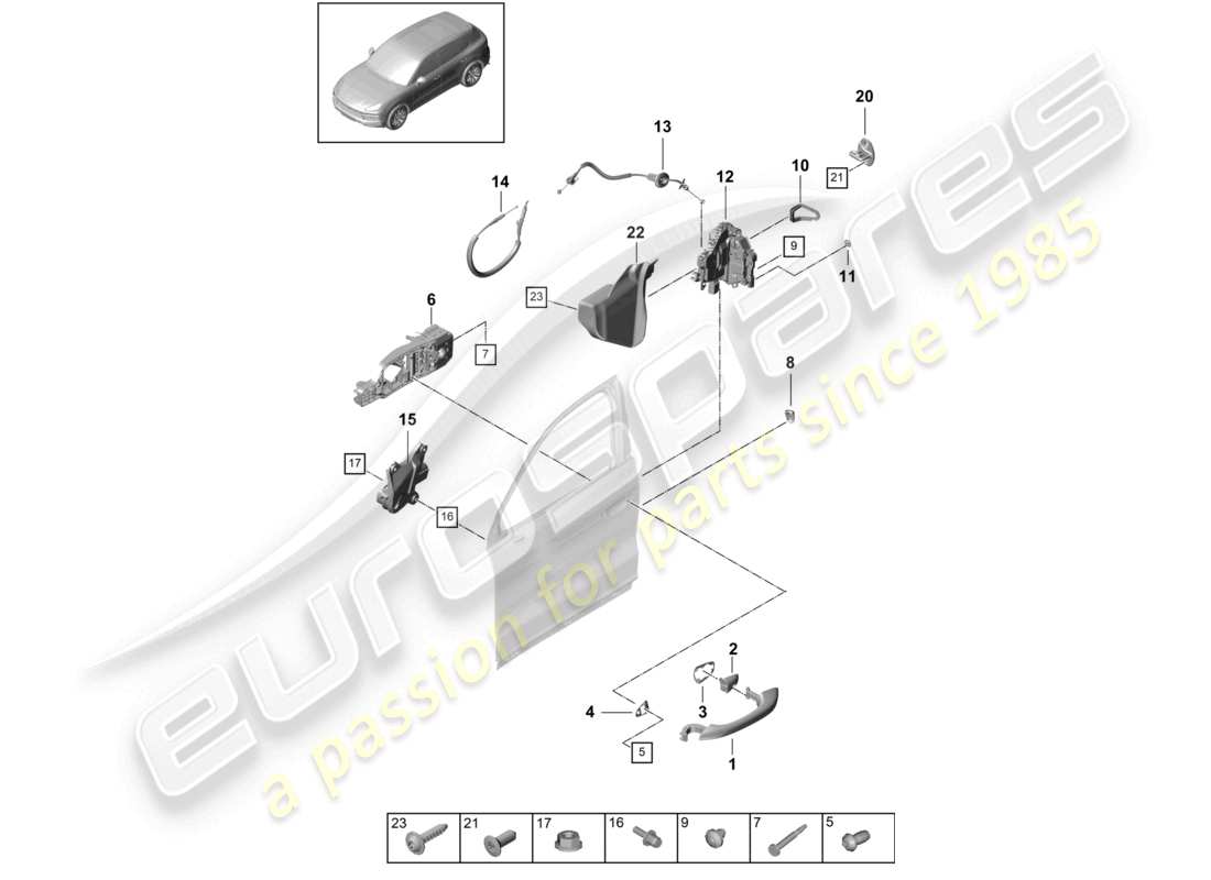 porsche 2024 (cayenne e3 9ya/9yb) türgriff, außen vorne türschloss teilediagramm