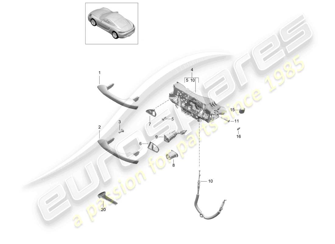 porsche 2024 (718 cayman) türgriff, außen, ersatzteildiagramm