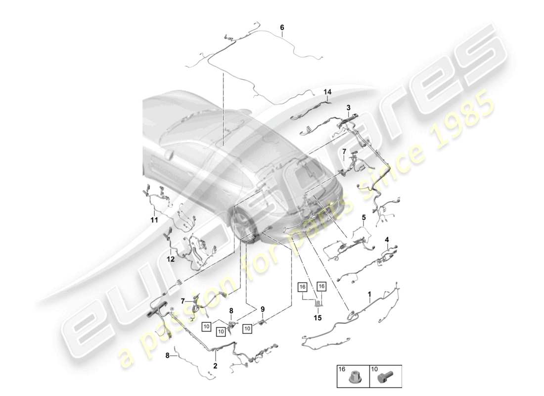 porsche 2021 (panamera 971-1) kabelbäume stoßfänger heckverkleidung dach heckklappe abs bremsbelagverschleißanzeige hinterachse trittbrett teilediagramm