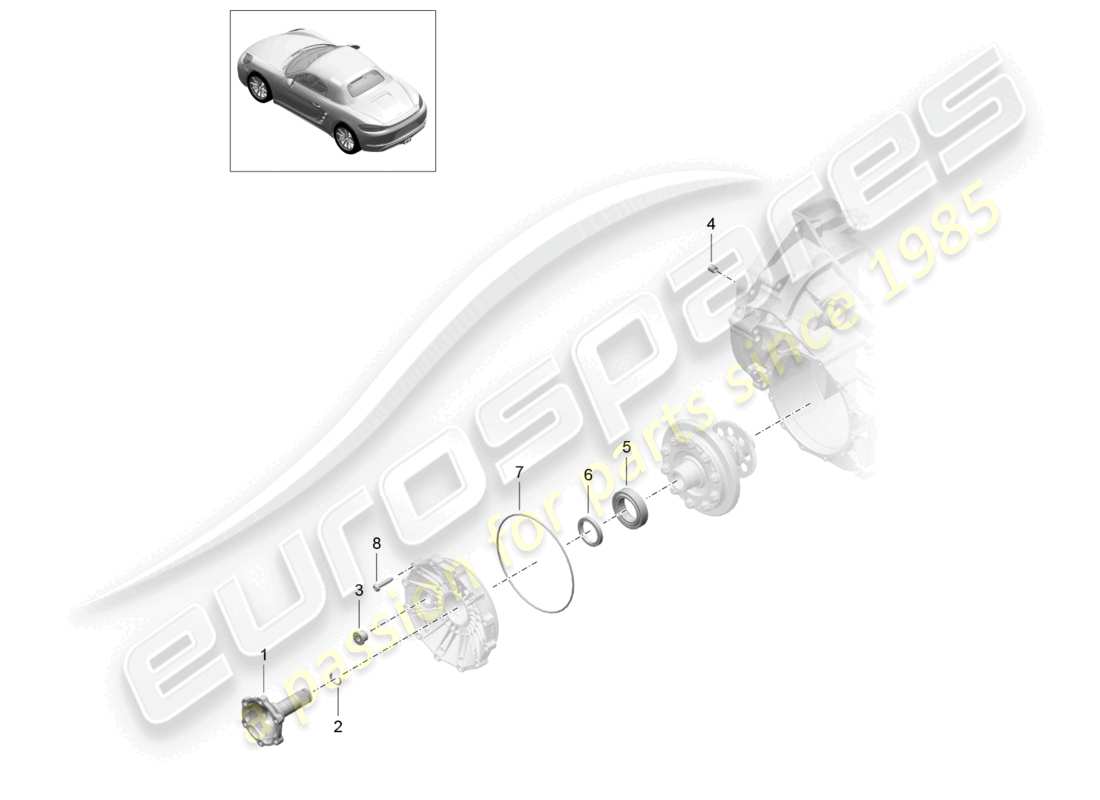 porsche 2022 (718 boxster) schaltgetriebe einzelteile sperrdifferential antriebsflansch teilediagramm
