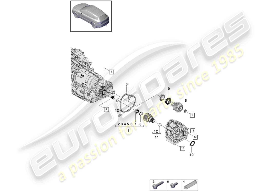 porsche 2022 (cayenne e3 9ya/9yb) 8-speed automatikgetriebe für fahrzeuge mit hybridantrieb abtriebsrad achswelle teilediagramm