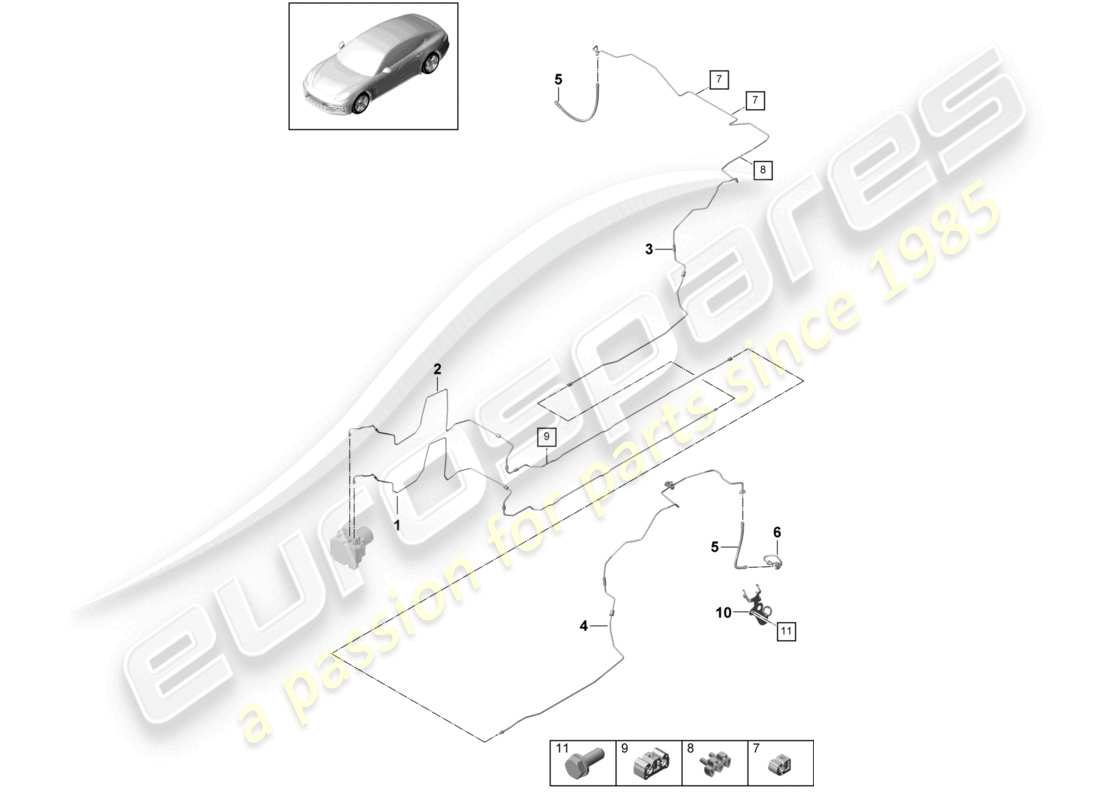 porsche 2021 (panamera 971-1) bremsleitung unterboden und hinterachse teilediagramm