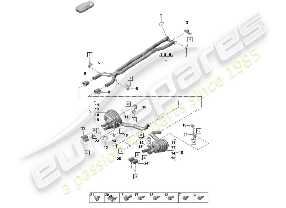 porsche 2021 (panamera 971-2) abgasanlage sportversion vorschalldämpfer nachschalldämpfer endrohr teilediagramm