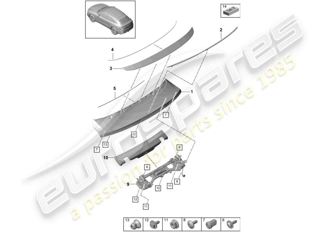 porsche 2022 (cayenne e3 9ya/9yb) heckspoiler coupé teilediagramm