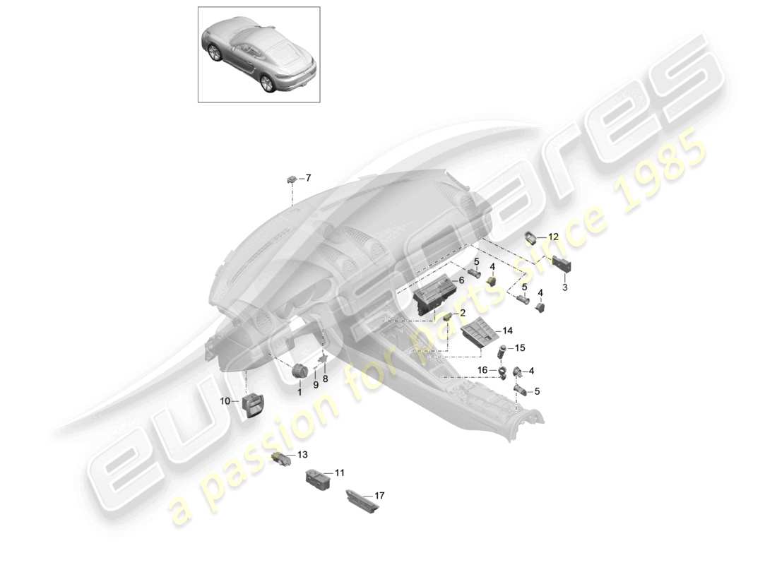 porsche 2024 (718 cayman) schalter bedienfeld klimaanlage teilediagramm