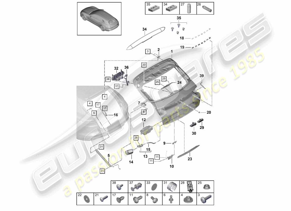 porsche 2021 (panamera 971-1) hintere klappe - teilediagramm