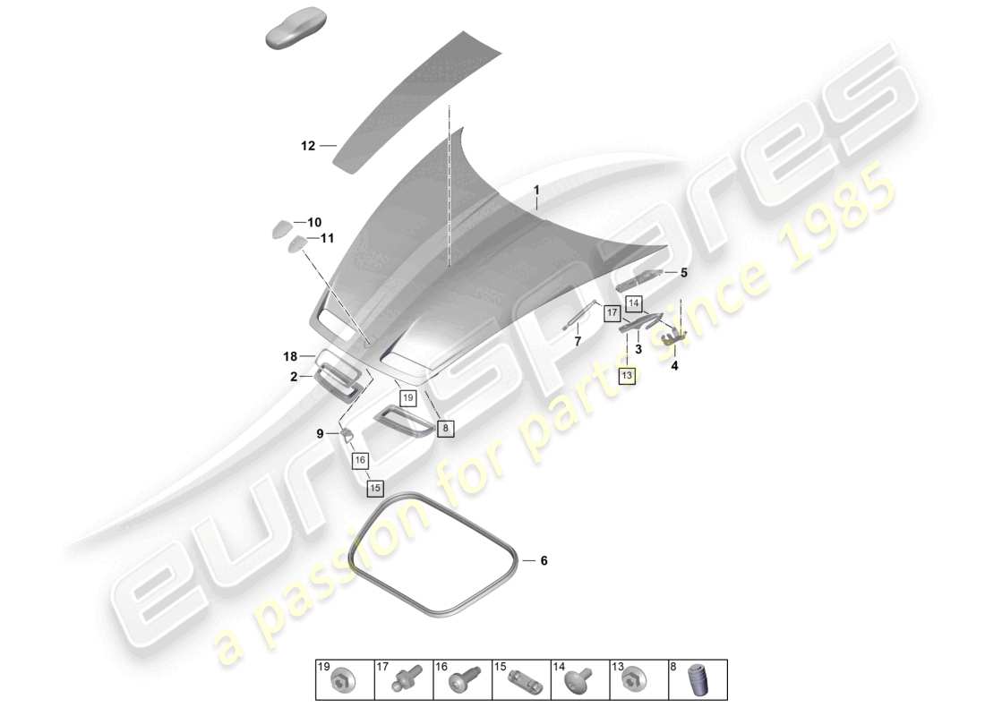 porsche 2026 (992-2 gt3) bonnet-ersatzteildiagramm