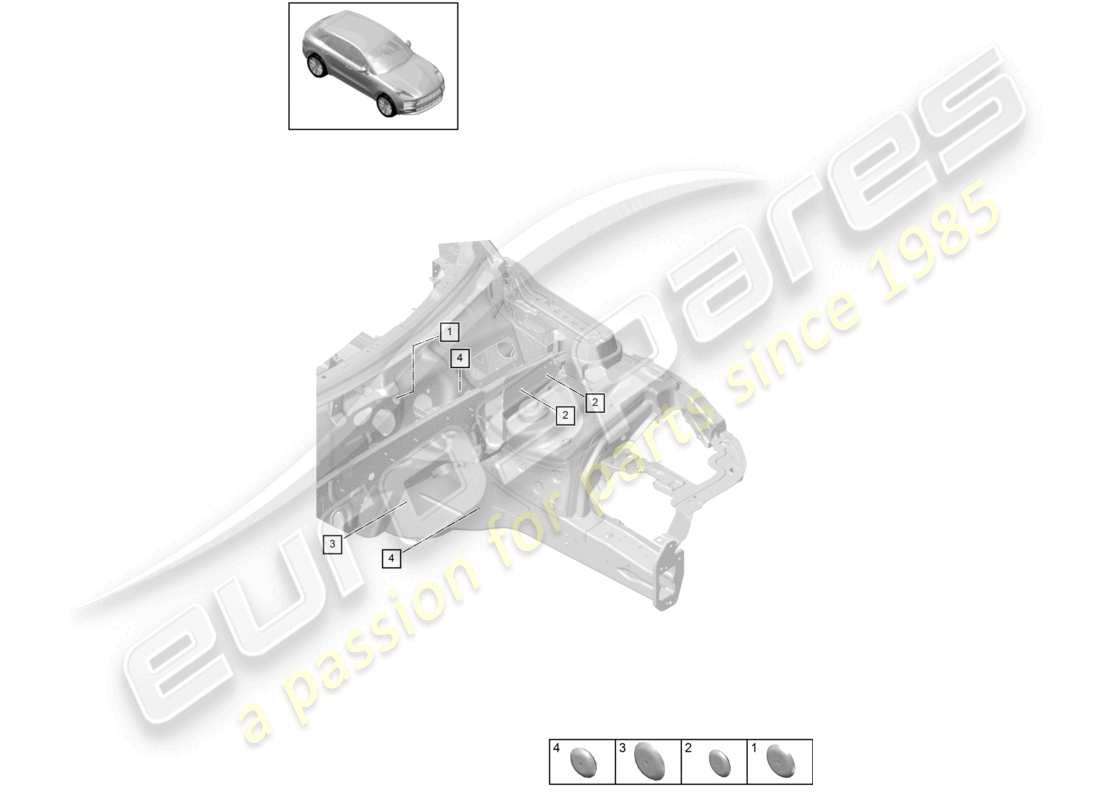 porsche 2021 (macan) bungs frontend firewall teilediagramm