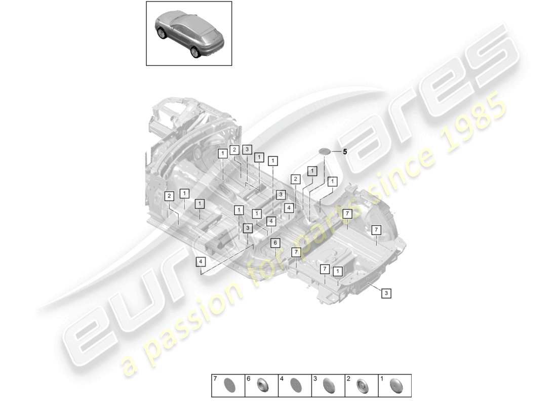 porsche 2021 (macan) stopfen innen unterboden teilediagramm