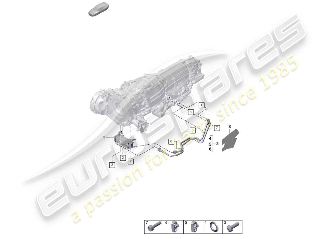 porsche 2025 (cayenne e3 pa) 8-speed automatikgetriebe für fahrzeuge mit hybridantrieb getriebeölkühler ölleitung teilediagramm