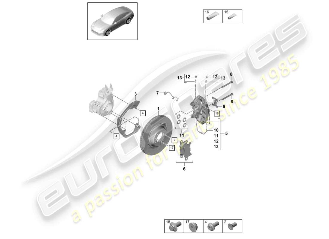 porsche 2021 (panamera 971-1) scheibenbremse hinterachse teilediagramm