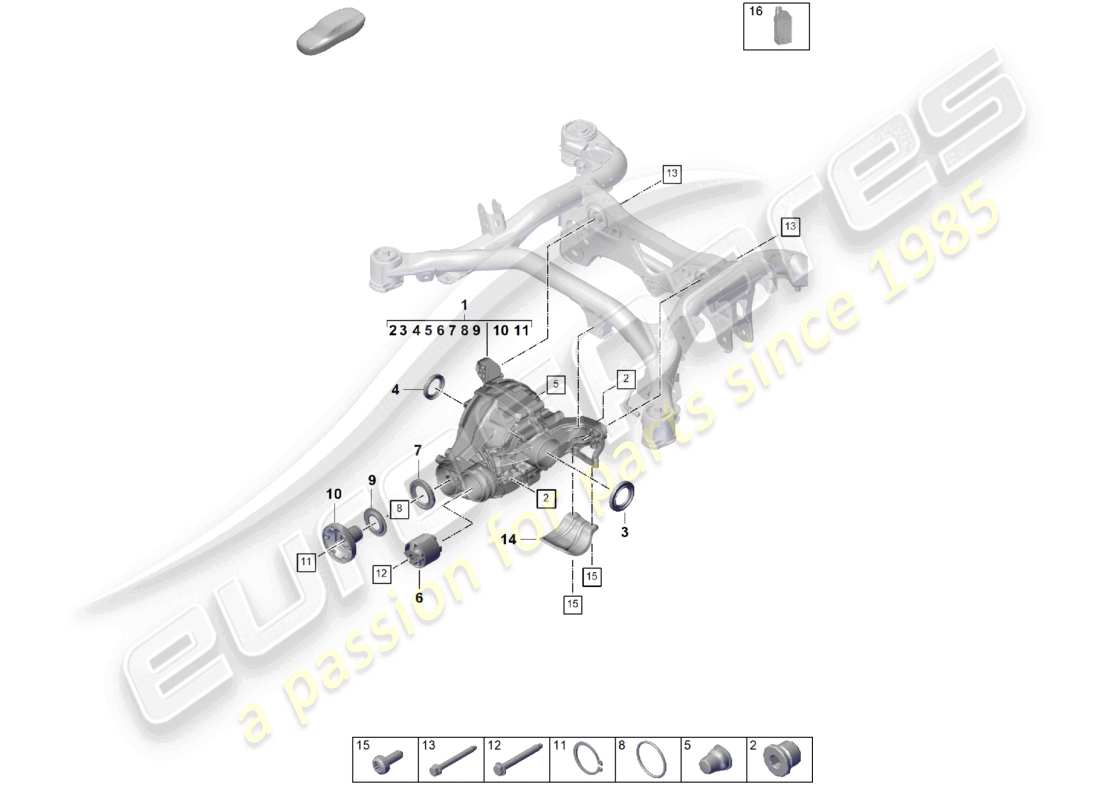 porsche 2025 (cayenne e3 pa) hinterachsdifferenzial für modelle ohne differenzialsperre teilediagramm