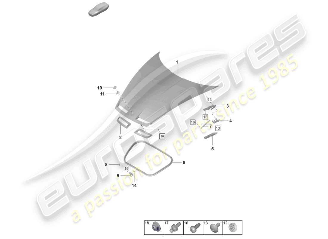 porsche 2023 (992-1 gt3/rs/st) bonnet-ersatzteildiagramm