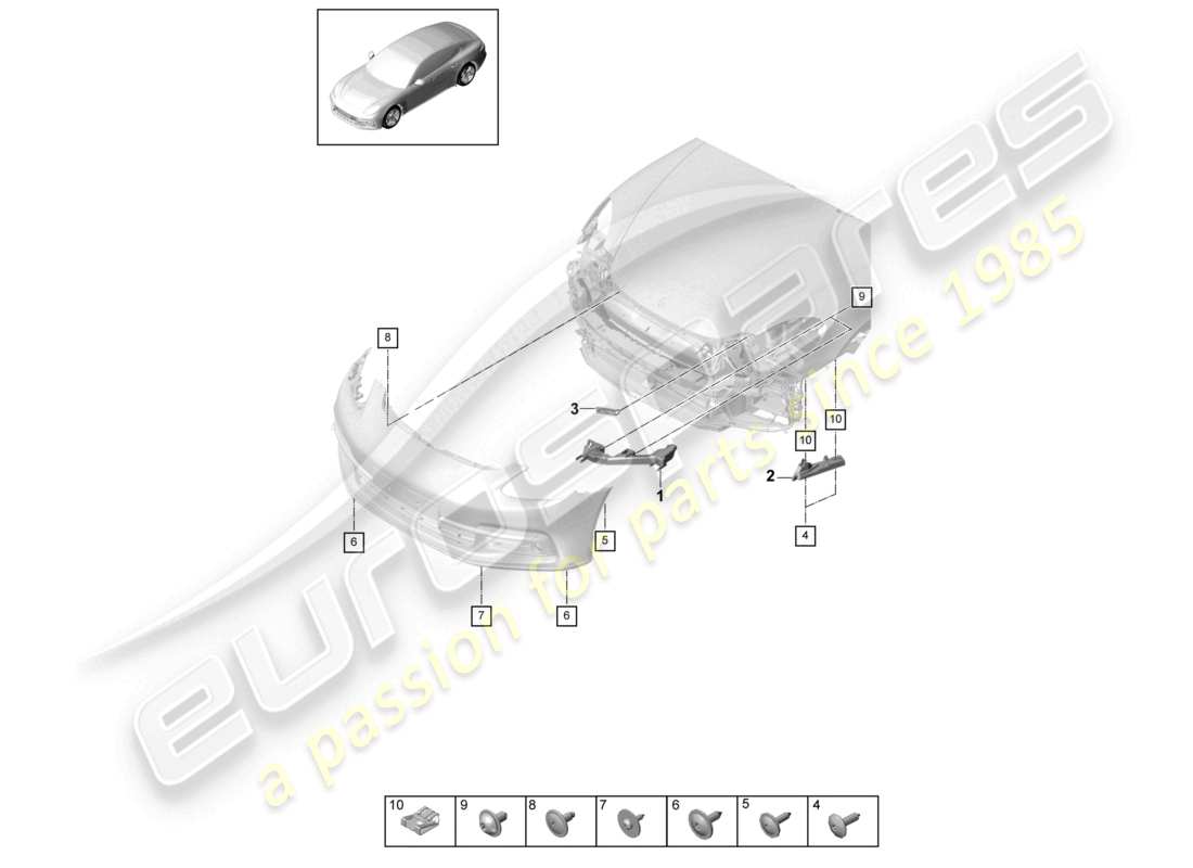 porsche 2021 (panamera 971-1) befestigungselemente vordere stoßstange teilediagramm