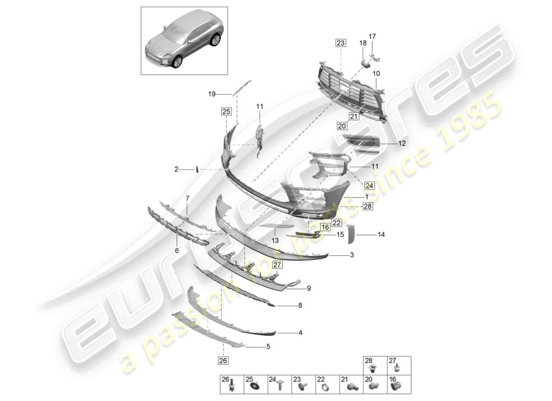 porsche 2021 (macan) stoßstange vorne, ersatzteildiagramm