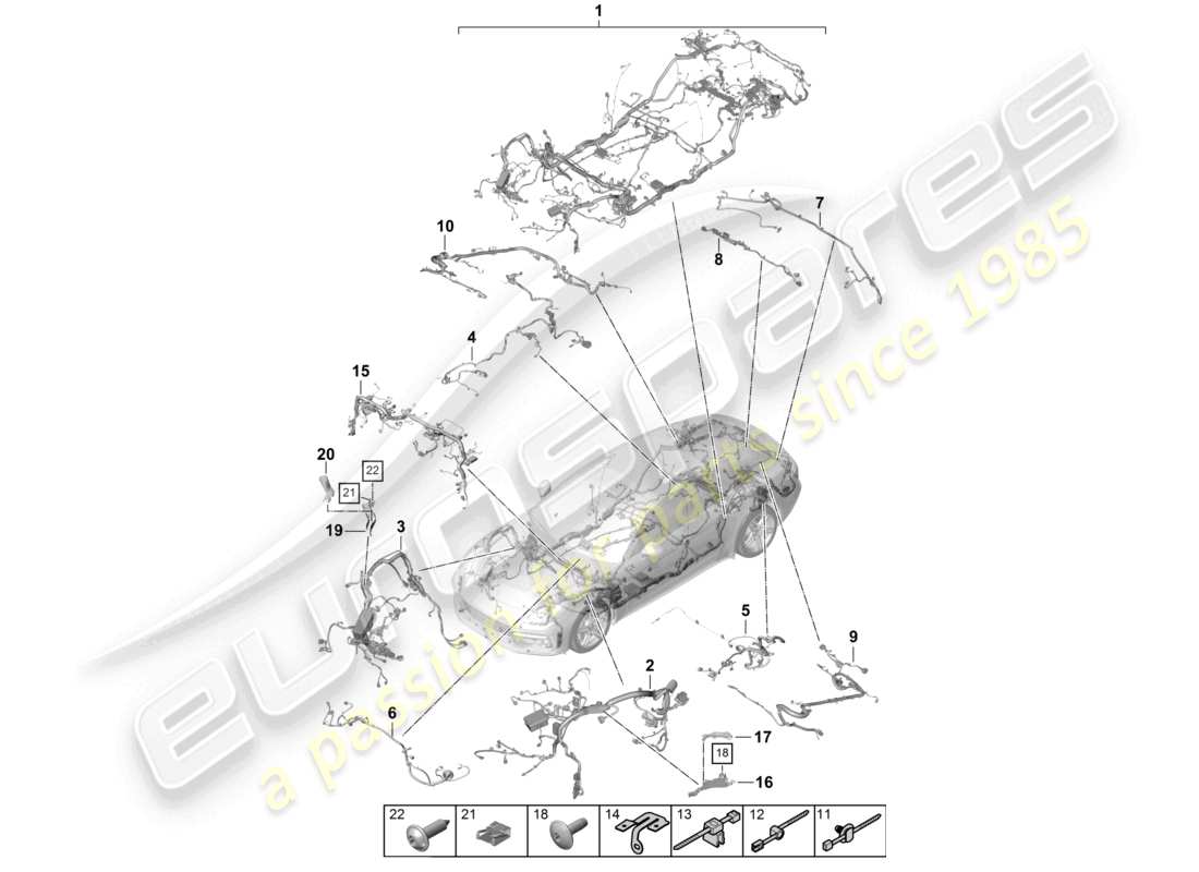 porsche 2021 (panamera 971-1) kabelbäume fahrgastraum- und teilabschnittskabelbaum teilediagramm